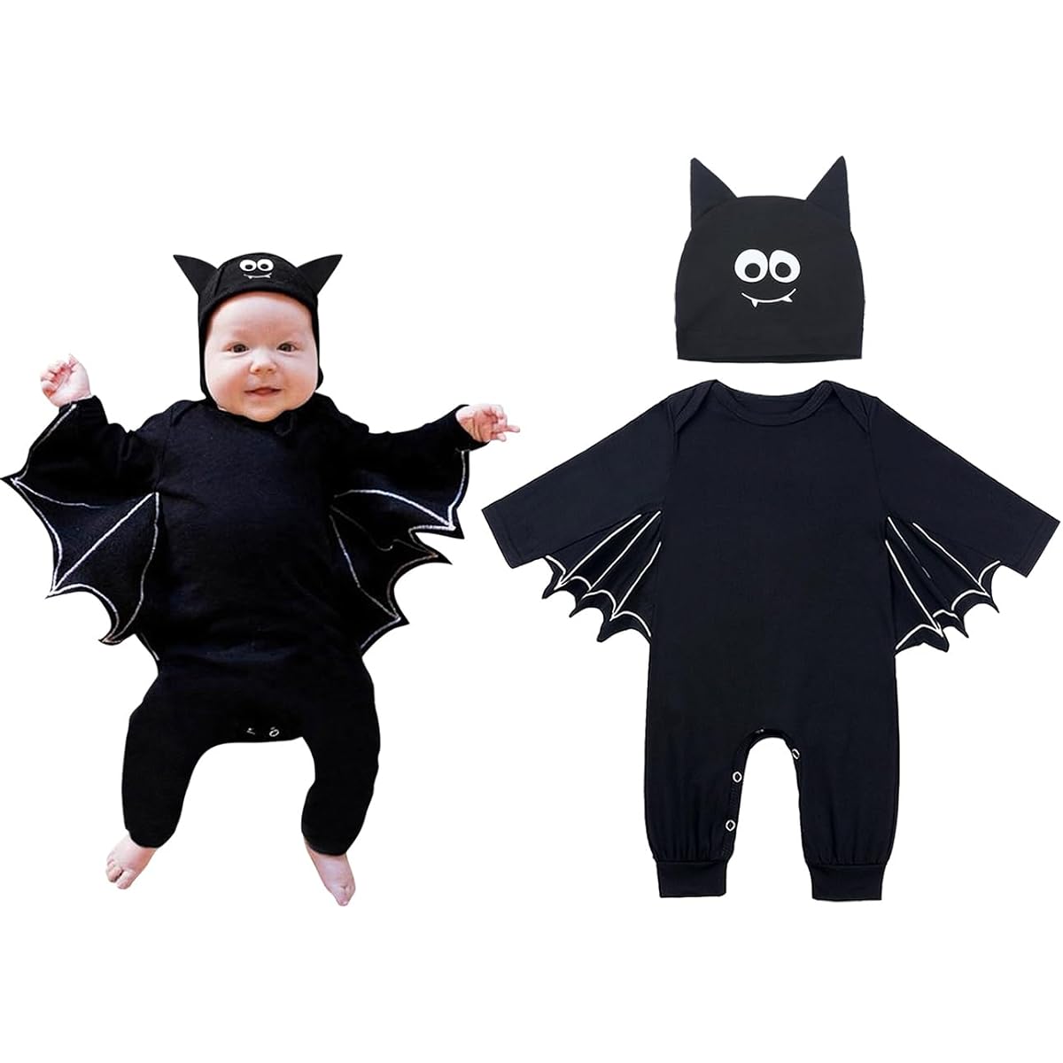 FANCYINN Infant Baby Black Bat Costume Man Romper with Hat Halloween Bat Outfit 2 Pieces 3-24 Months US Size: 18-24 Months