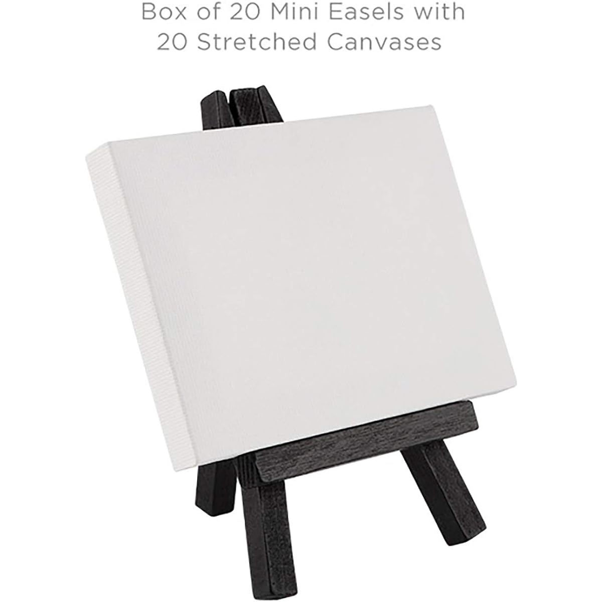 Creative Mark Ultra Mini White Stretched Canvas & Black Wood Easel for Small Paintings - 3x4" [20 Pack] Perfect for Painting and Displaying Small Scale Art and Crafts