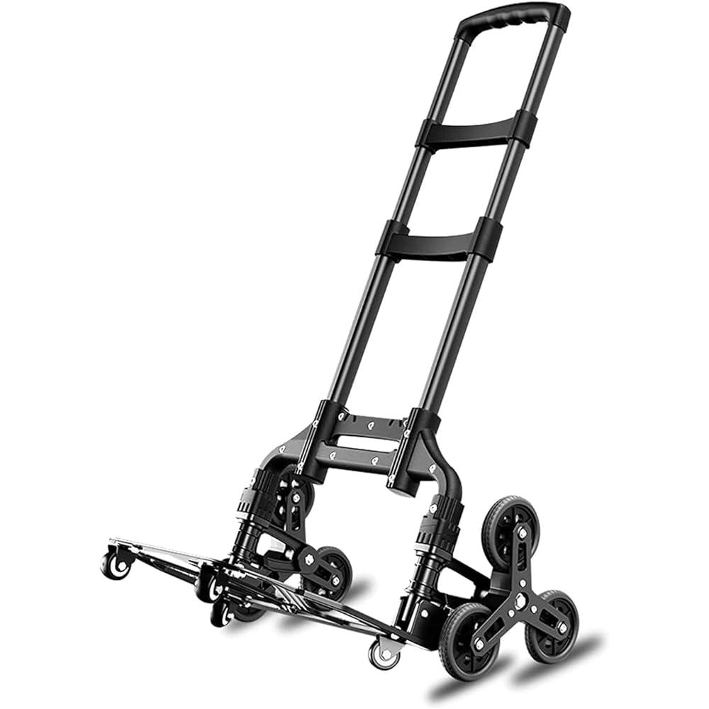 Carry Cart, Foldable, Hand Carry, Stairs, 3 Wheels, 10 Wheels, Step Cart, 360 Degree Rotation, Quiet, Large Tires, Height Adjustable, Lightweight, Load Capacity 80KG, Camping, Outdoors, Moving, Disasters, Shopping, Traveling, Includes 2 Fixed Ropes (Blac