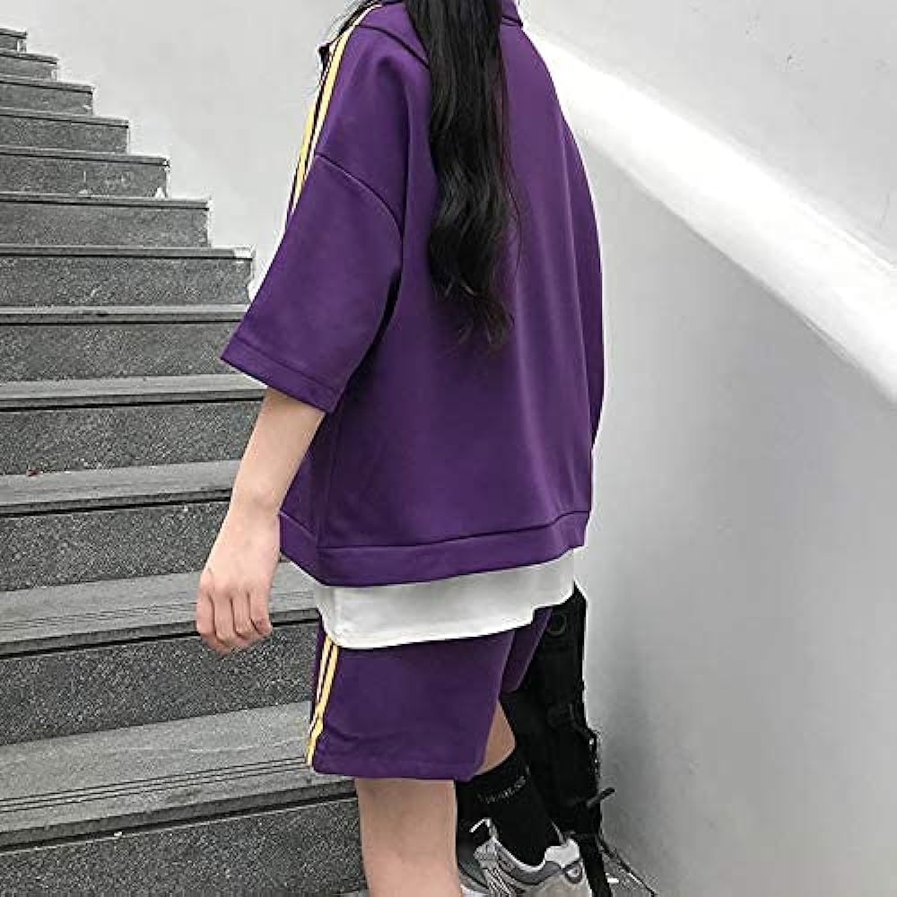 [D.IIZOO] Spring/Summer Short Sleeve 2 Piece Set Jersey Women's Shorts Top and Bottom Set Half Sleeve Sweatshirt Loose Sweatshirt Casual Sports Loungewear Loose Large Size