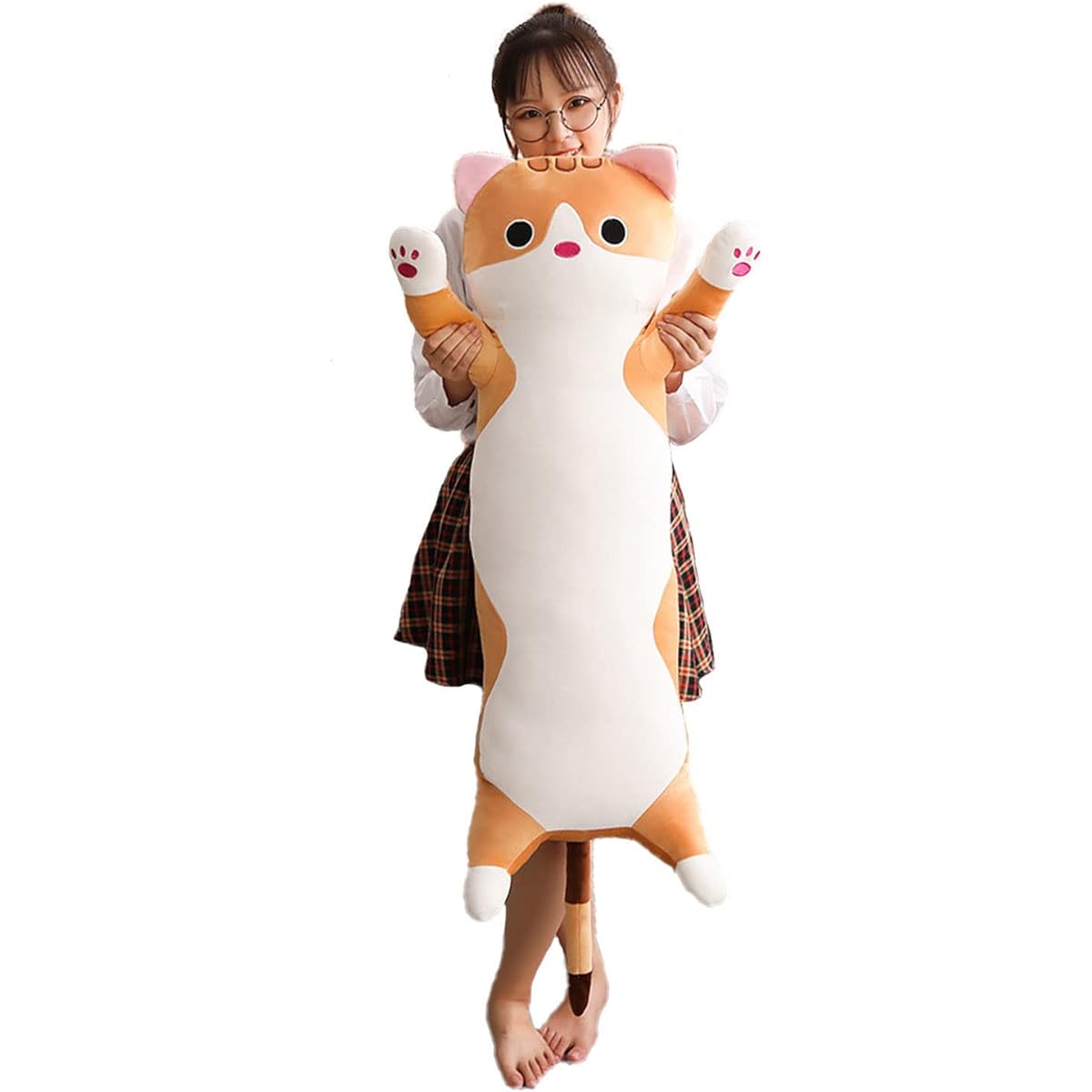 Jensquaify Long Cat Plush Pillow - Cute Kitten Stuffed Animal Body for Kids 19.68 Inch (Brown)