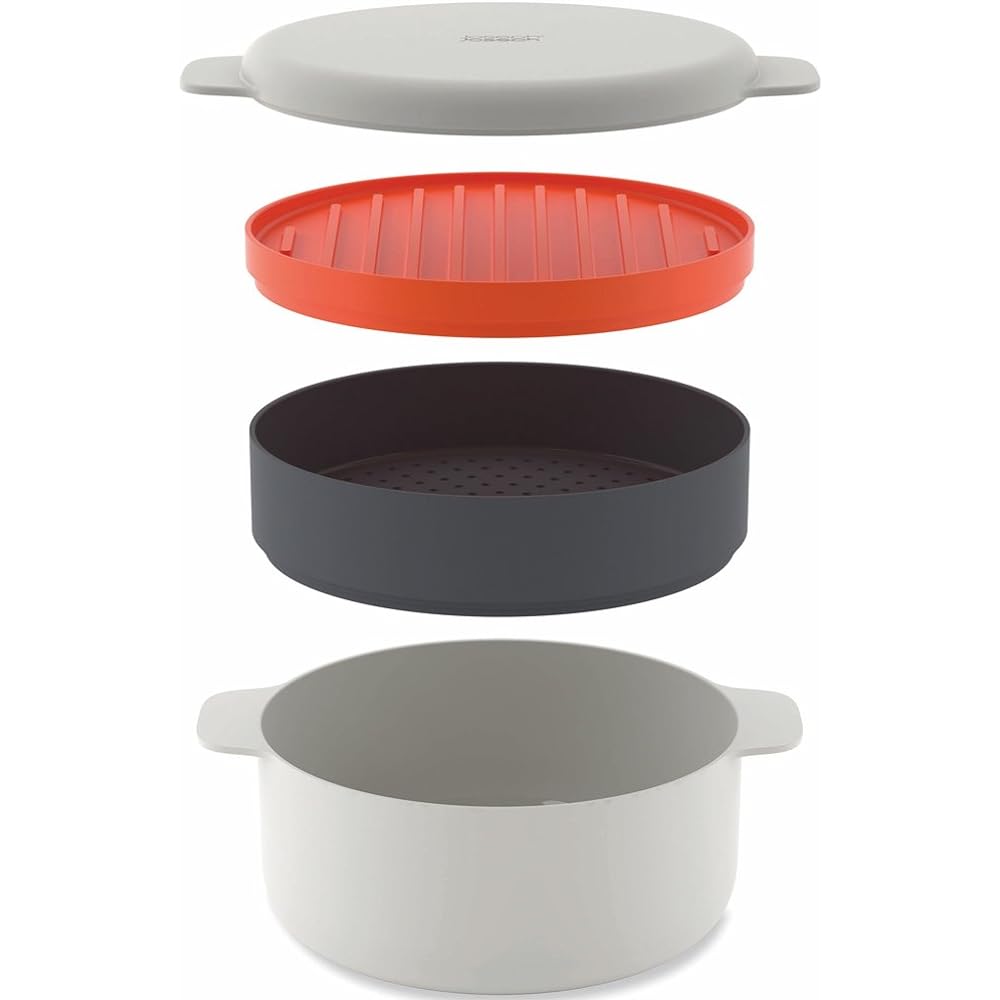 [Genuine Product] Joseph Joseph Microwave Cooker M-Cuisine Microwave 4 Piece Stackable Cooking Set Stone/Orange 450019