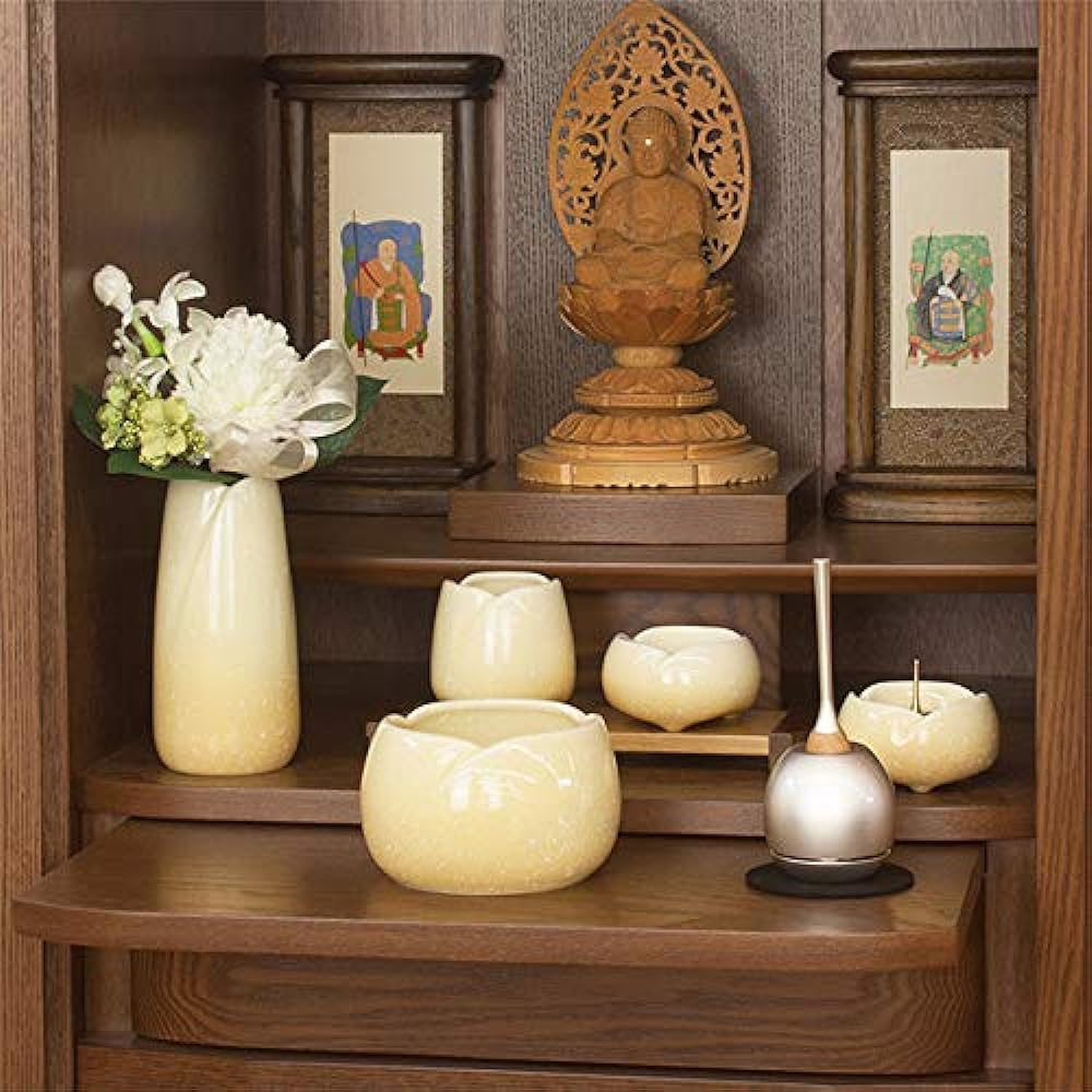Buddhist utensils set, pottery, soft yuzu, 3.0 inch, 5-piece set, tea utensils, Buddhist utensils, flower stands, incense burners, lanterns [domestic modern Buddhist utensils set] Buddhist utensils set, stylish, mini, small, modern, soft, yuzu, 3.0 dimen