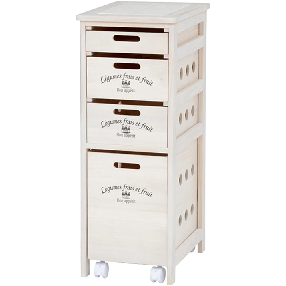 Hagiwara Kitchen Stocker Kitchen Rack Vegetable Stocker with Casters 5 Drawers [Ready to Use Complete Product] Simple Wooden Natural Wood White MUD-6905WS