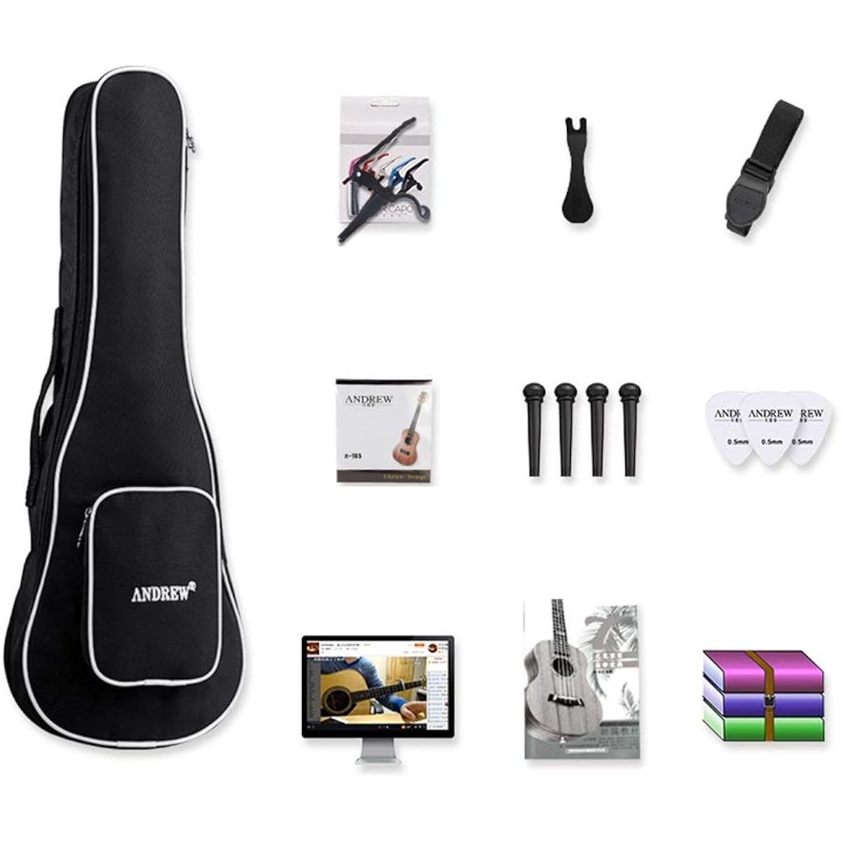 Ukulele for Music Beginners, Bag Included String Tuner Capo Spare Set Selection Entry Level Ukulele (Color : Blue, Size : 21 inches)