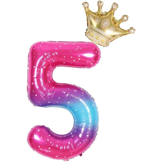 40" Dazzle Starry Sky Number 5 Balloon with Crown for 5th Birthday Decorations (5)