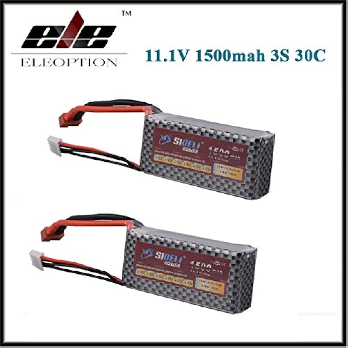 Eleoption Lipo Battery 11.1V 1500mah Compatible Battery 3S 30C Li-po Battery with XT60 / T Plug Compatible with RC Car/Truck/Helicopter/Plane/QAV250/Frame Kit (2pcs)