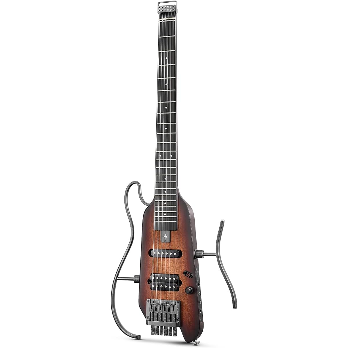 Donner HUSH-X Electric Guitar Headless Travel Guitar Portable Electric Guitar Mini Electric Guitar Mahogany Body Perfect for Traveling and Practice Sunburst