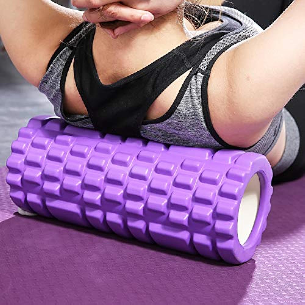 Foam Roller Stretch Roller Yoga Pole Training Pole Set Grid Trigger Point Massage Massage Roller Massage Roll Massage Pole Fascia Wreath Roller Stick Purple (Black)
