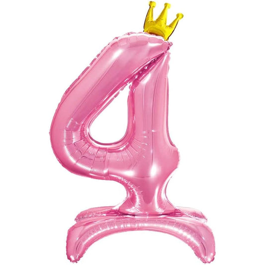 32" Pink Standing Crown Number 4 Balloons 4th Birthday Balloons for Birthday Party Decorations (4)