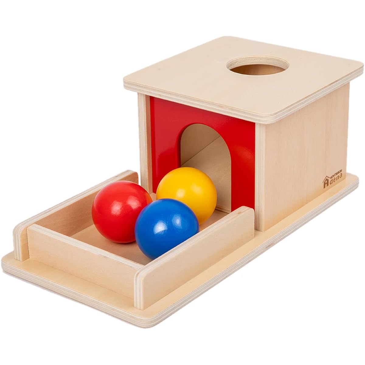 Adena Montessori Full Size Object Permanent Box with Tray and 3 Balls Montessori Toys for Babies 6-12 Months, 1 Year Olds, Toddlers