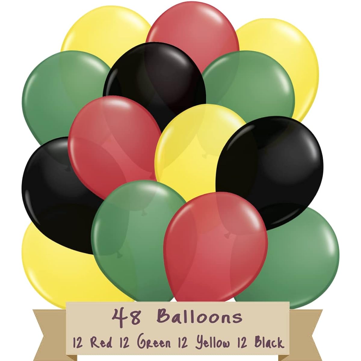 Festiva Black History Month Decorations, Juneteenth Decorations, African Theme Party Decorations, Red, Black, Green, Yellow Balloons 48 Pack 12 Inches