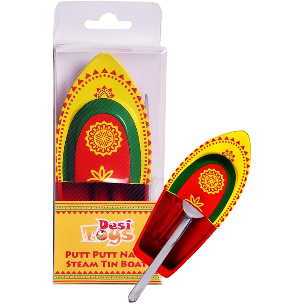 Desi Toys Pat Pat Navi |Pop Pop Steamboat | Pop Pop Steamboat Yellow and Red Color | Classic Indian Toy | Nostalgic Tin Water Toy | Free Candle and Dropper | Flame Powered Size - 14 x 6.5 x 3cm | For Kids 14+ Pat Pat Steamboat 1 Pack