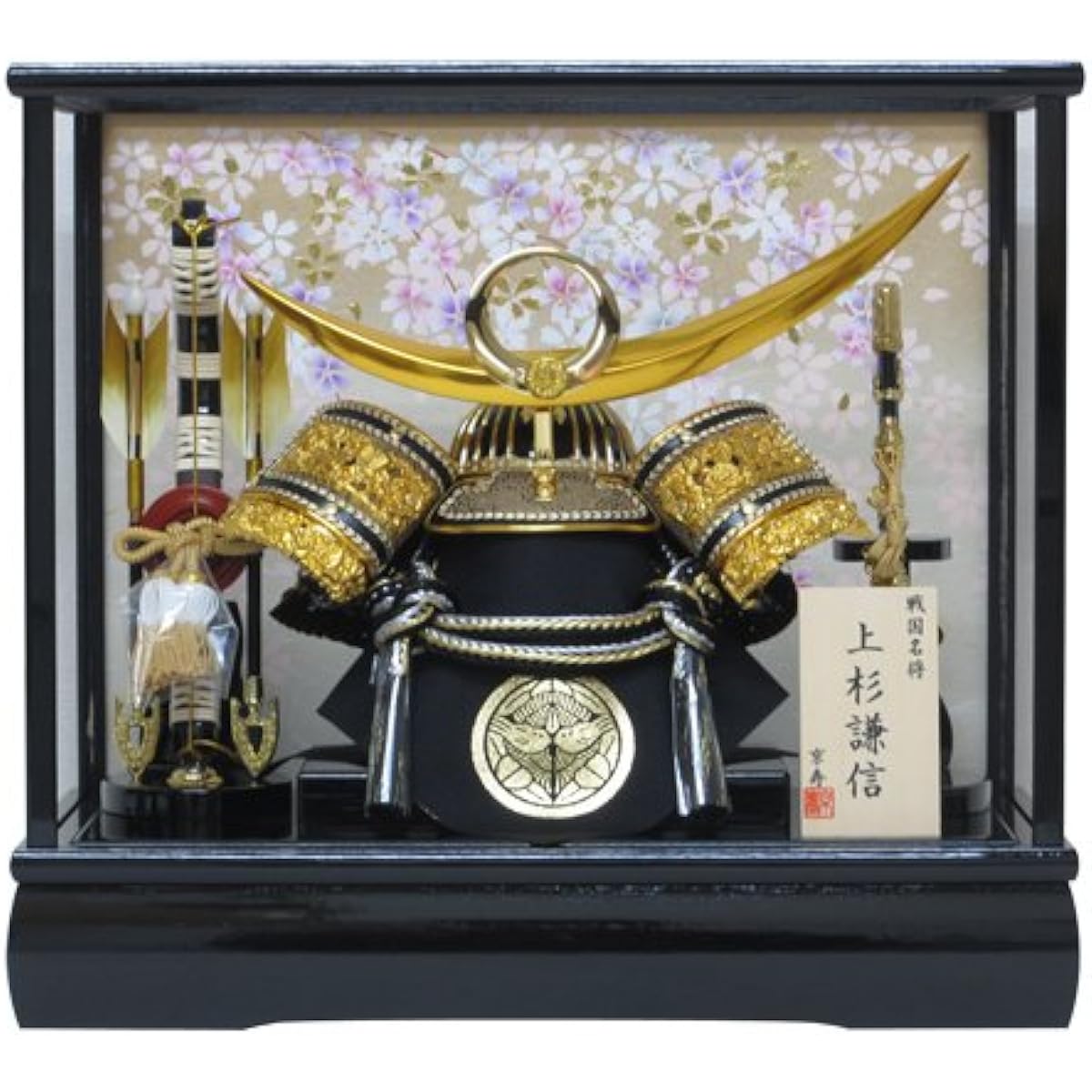 Photo frame with music box, black, May doll, No. 12 Uesugi helmet case decoration, YN30337GKC, width 43 x depth 30 x height 38 cm, May doll case, helmet decoration, case included, Uesugi Kenshin