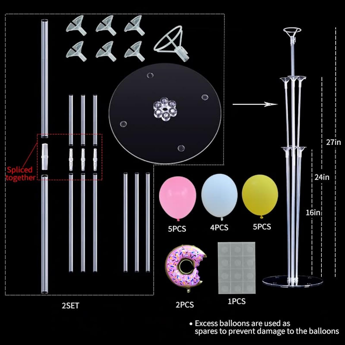 Donut Balloon Stand Kit 2 Sets with Balloons Donut Time Decorations for Birthday Party Wedding Baby Shower Party Decorations