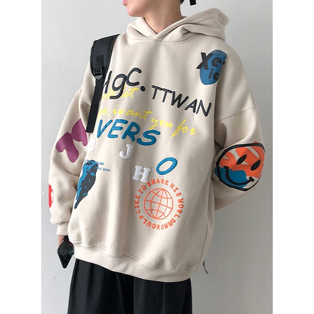 [foveitaa] Men's Hoodie, Long Sleeve Sweatshirt, Sweatshirt, Back Print, Loose Top, Casual, Stylish, Large Size, Hip Hop, Popular, Korean, Stylish, Spring Clothes, Autumn Clothes