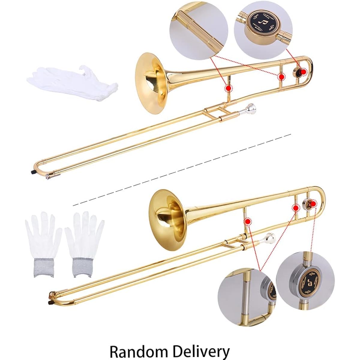 summina Alto Trombone Brass Gold Lacquer Bb Tone B Flat Wind Instrument with Cuprontel Mouthpiece Cleaning Stick Case… (Gold)