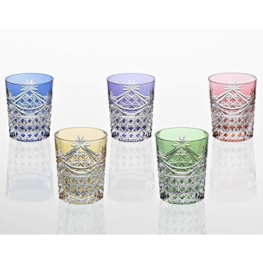 Kagami Crystal Pair Lock Glass Red Blue 240cc Edo Kiriko Square basket pattern on curtain fold TPS370-2835AB