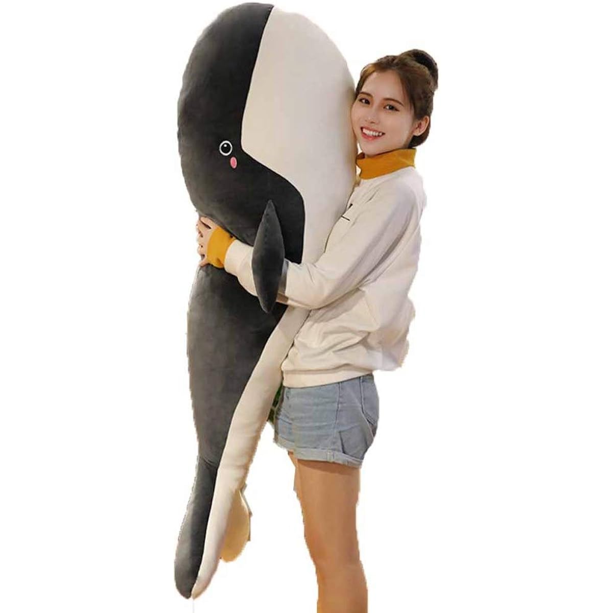 Whale Body Pillow, Extra Large, Whale, Plush Toy, Fluffy, Cute, Sleep-along Character, Marshmallow Feel, Marine Animal, Kids, Girls, Gift, Removable Cover, Washable, Sleepy, Relaxing, Healing, Blue, Black, 50-150cm