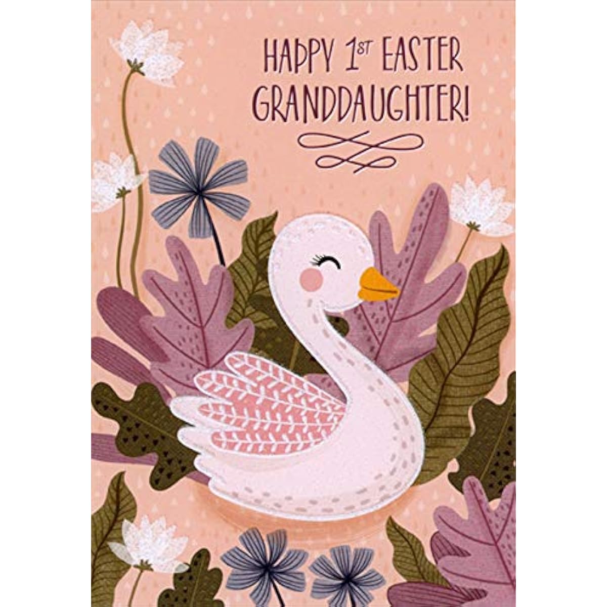 Designer Greetings Cute Swan and Sparkling Pink Feathers 1st: First Easter Card for Granddaughter