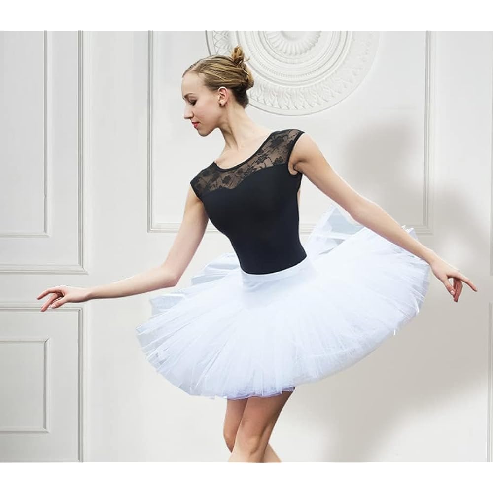 ProDance White Black Lace Half Cup Women's Ballet Leotard PLHA023M