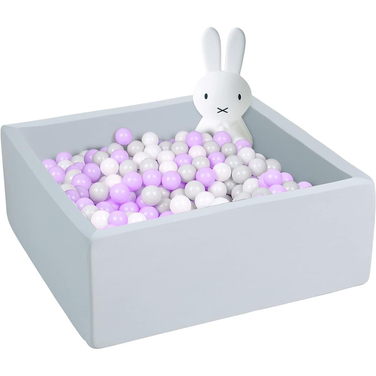 UHAPPYEE Square Foam Ball Pit for Toddlers 35"x35"x12" Soft Ball Pit Pool with Removable Cover, Indoor Memory Sponge Balls, No Balls, Light Grey