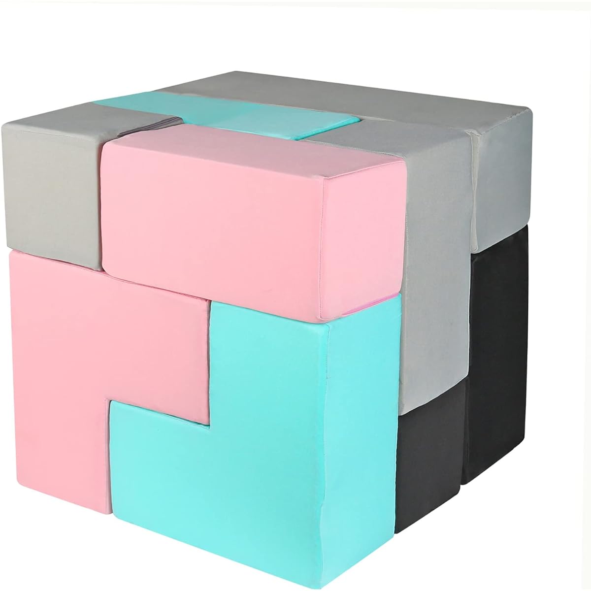 QUEENKIC Soft Foam Building Blocks - 9 Piece Puzzle Set Unique Shapes for Kids with Removable Washable Cover - Large Foam Cubes Idea Stacking Blocks for Toddlers