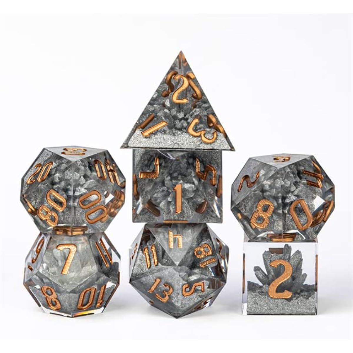 Dwarven Metal Ore Sharp DND Dice Set with Leather Dice Box Dungeons & Dragons D&D Sharp Edge D20 Polyhedral Resin Dice Dungeons & Dragons Gift Accessories