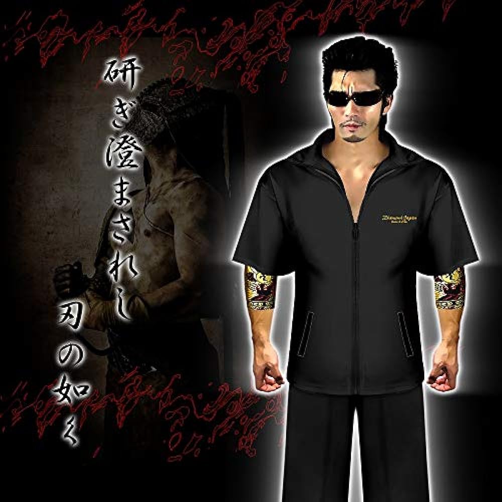 [Diamond Japan] Embroidered Short Sleeve Setup Jersey Black Yakuza Yankee Araora Oraora Top and Bottom Clothes DJ-137 Plain Summer Men's Fashion