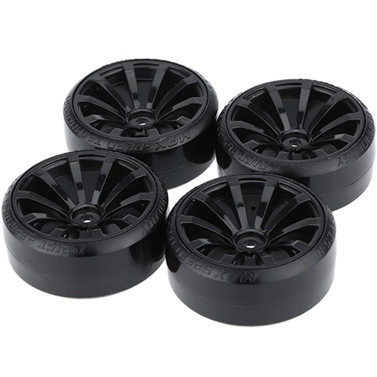 LAFEINA RC Plastic Wheels and Tires Set 63mm Hard Tires for 1/10 Drift Car Traxxas HSP Tamiya HPI Kyosho On-Road Drift Cars (Black)