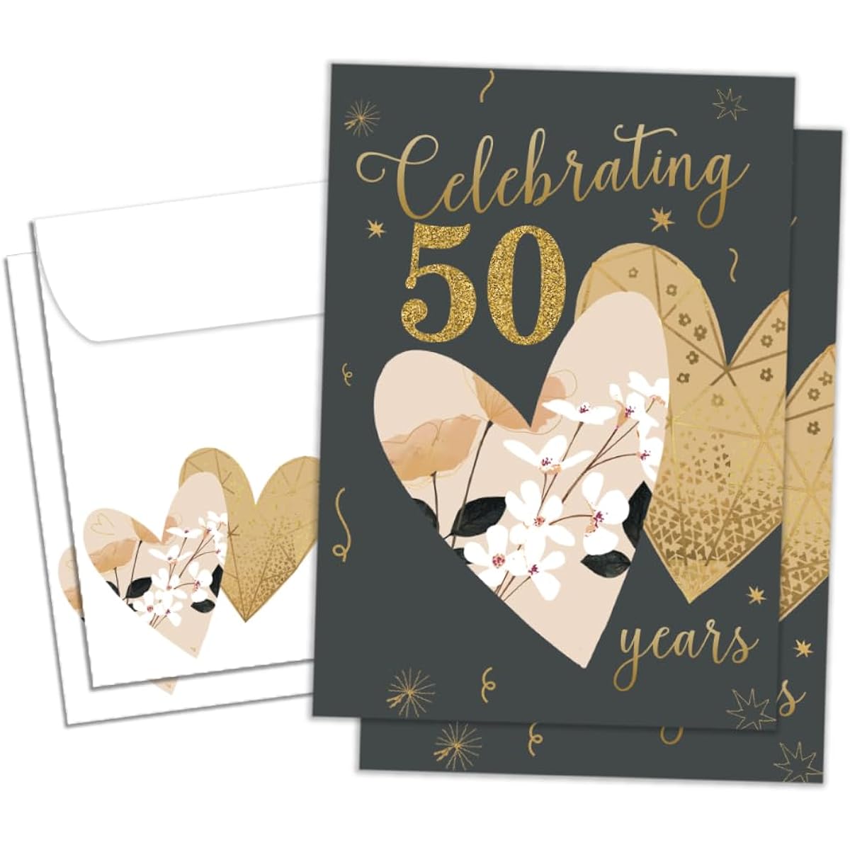 Tree-Free Greetings Milestone Anniversary 2 Pack with Matching Envelopes, Eco-Friendly, Made in the USA, 100% Recycled Paper, 5 x 7 Inches, Golden Celebration (GT65896)
