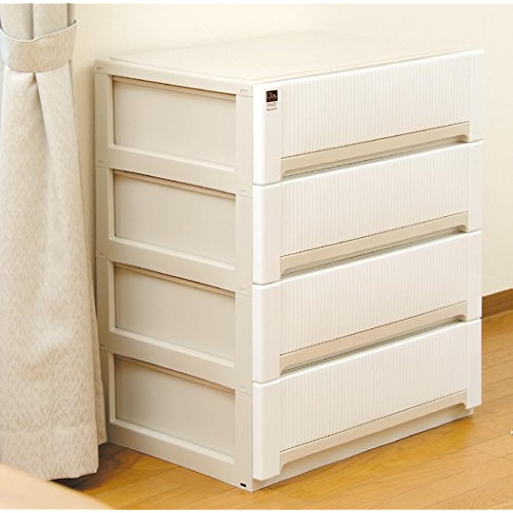 Sanko Plastic Clothes Storage Aura Wide Shallow 4 Tiers W65 x D44.7 x H79.6cm White 421562
