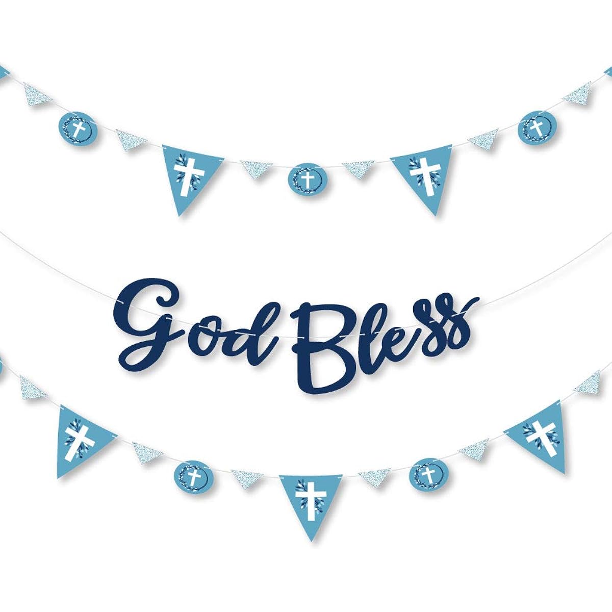 Big Dot of Happiness Blue Elegant Cross - Boys Religious Party Letter Banner Decoration - 36 Banner Cutouts and God Bless Banner Letters