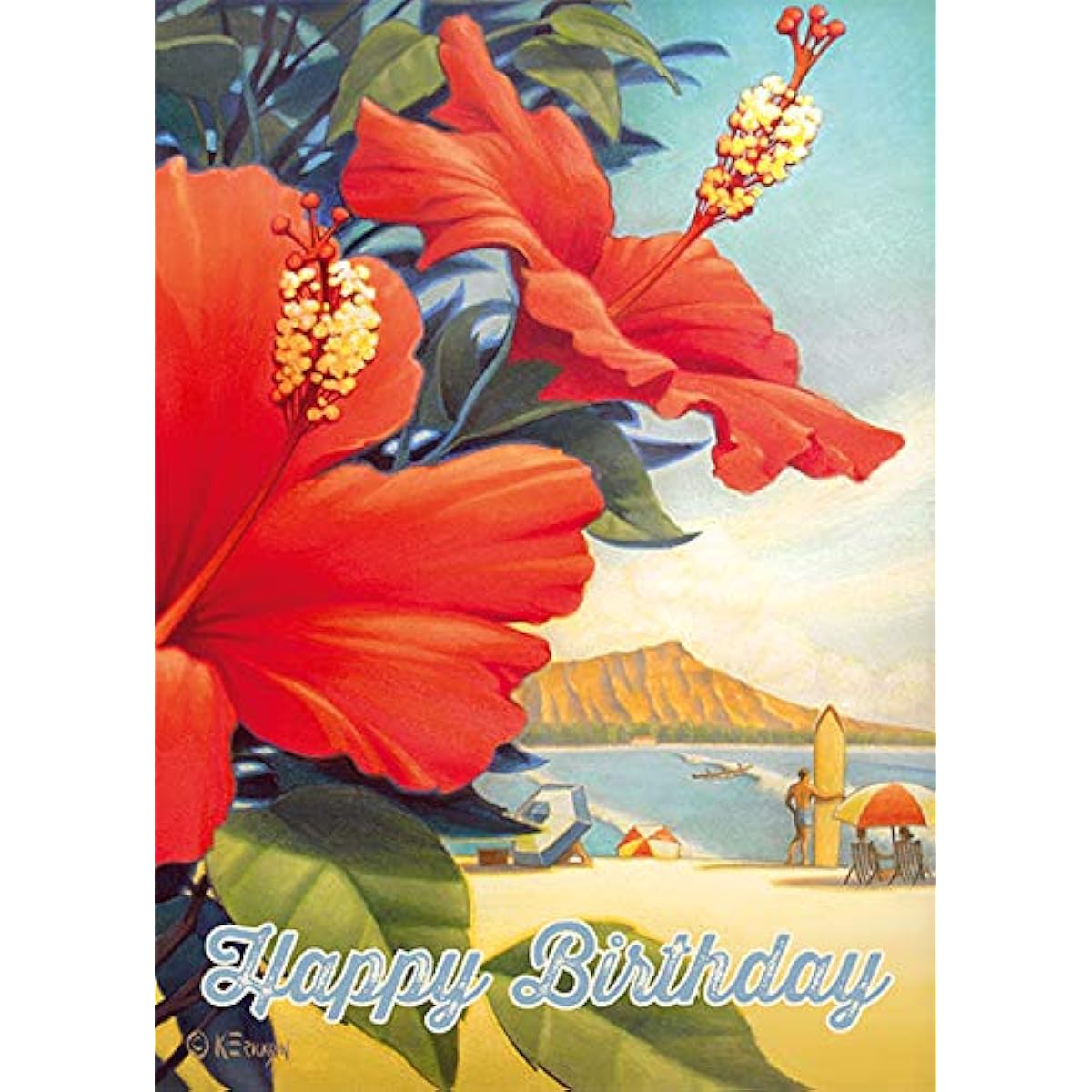 Kerne Erickson Hawaii Greeting Card Set (12) Hibiscus Beach Day