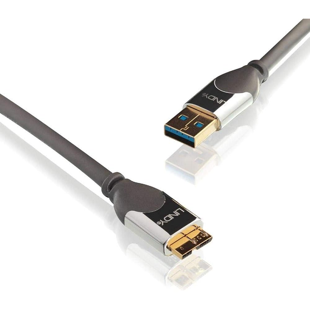 LINDY Chrome USB3.0 Cable, TypeA Male/TypeB Micro Male, 3m (Model Number: 41620)