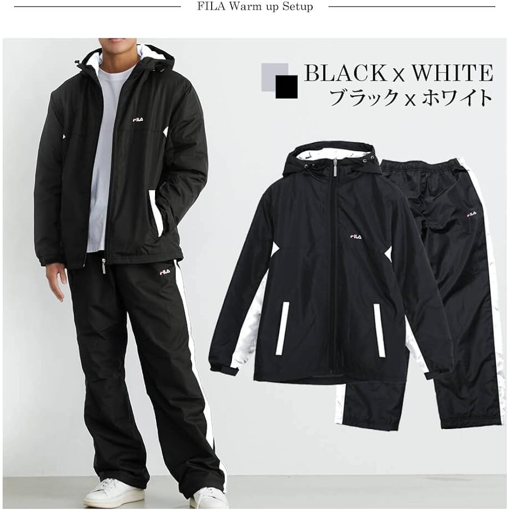 [Fila] Top and Bottom Set, Fleece Lining, Warm-up Suit, Warm Windbreaker, Sportswear, Long Pants, Running, Gym, School, Jersey Top and Bottom Set, Casual Suit, Men's