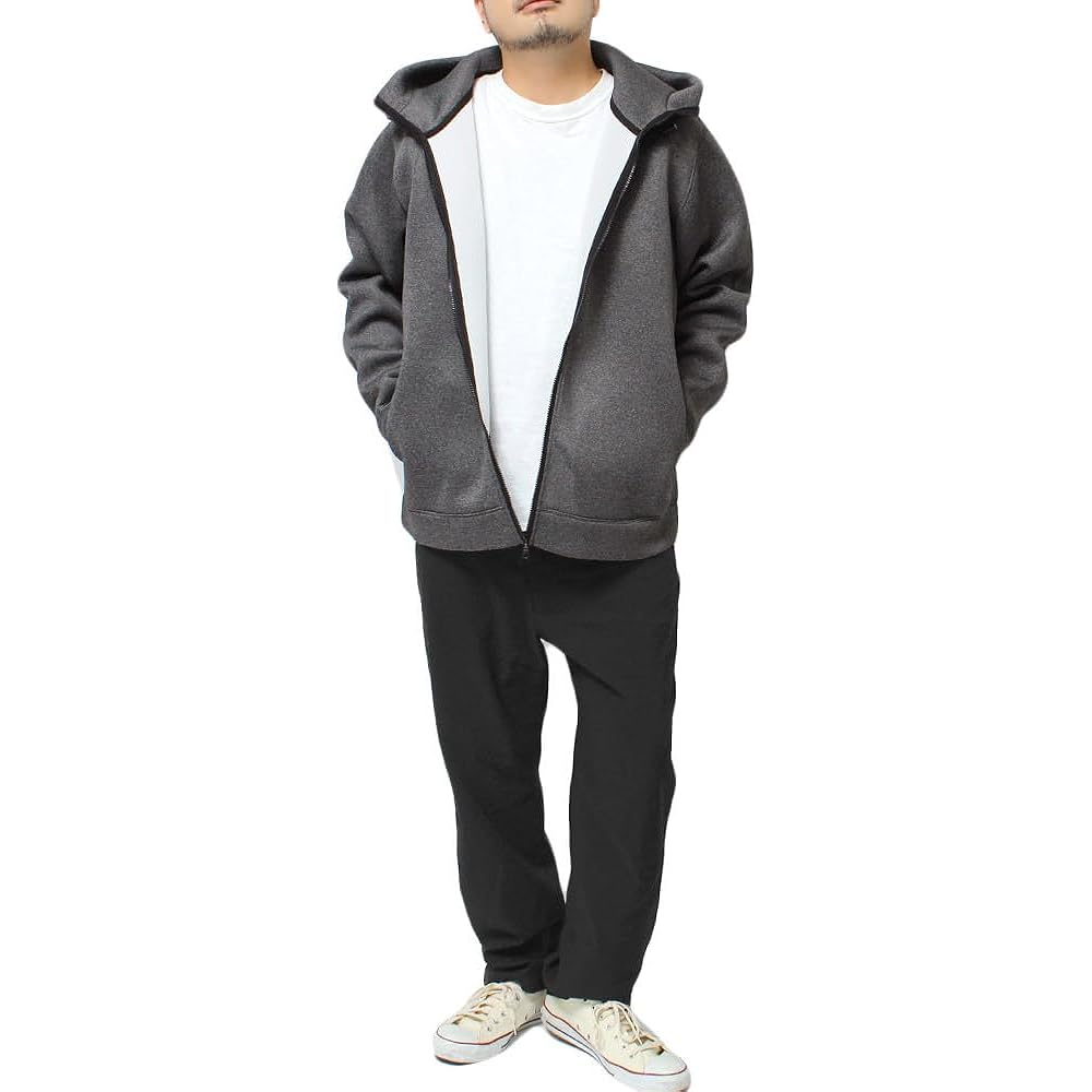 [One Colors] Men's Hoodie Large Size Stretch Bonded Diver Jersey Water Repellent Sweatshirt Zip Up Blouson [M - 5L Size]