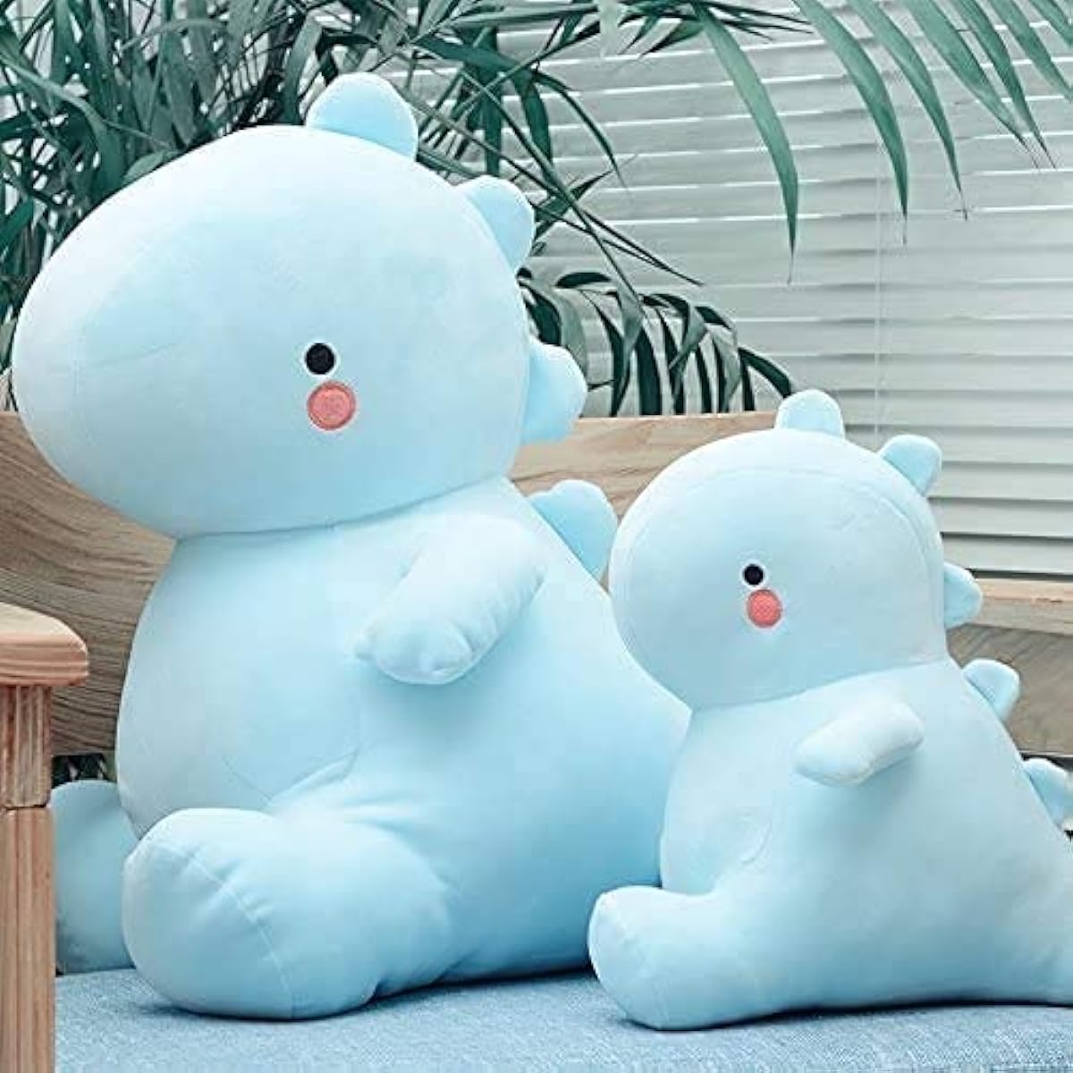 Osmotic Cute Charming Cartoon Fashion Funny Kawaii Dinosaur Plush Animal Shape Large Body Pillow Soft 3D Pompom Stuffed Animal Doll Ultra Fabric Bed Rest Chair Bow (Blue)