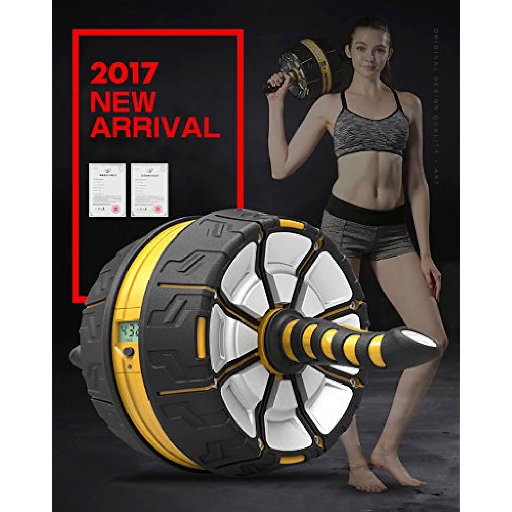 Azumi Shoji Strongest Digital Ab Carver "Abdominal Wheel" Overwhelming Presence Abdominal Roller Equipped with Digital Counter Auto Return Function Abdominal Wheel Motion Range of 2m or More Calorie Time Countermeasurement Japanese Instruction Manual Kne