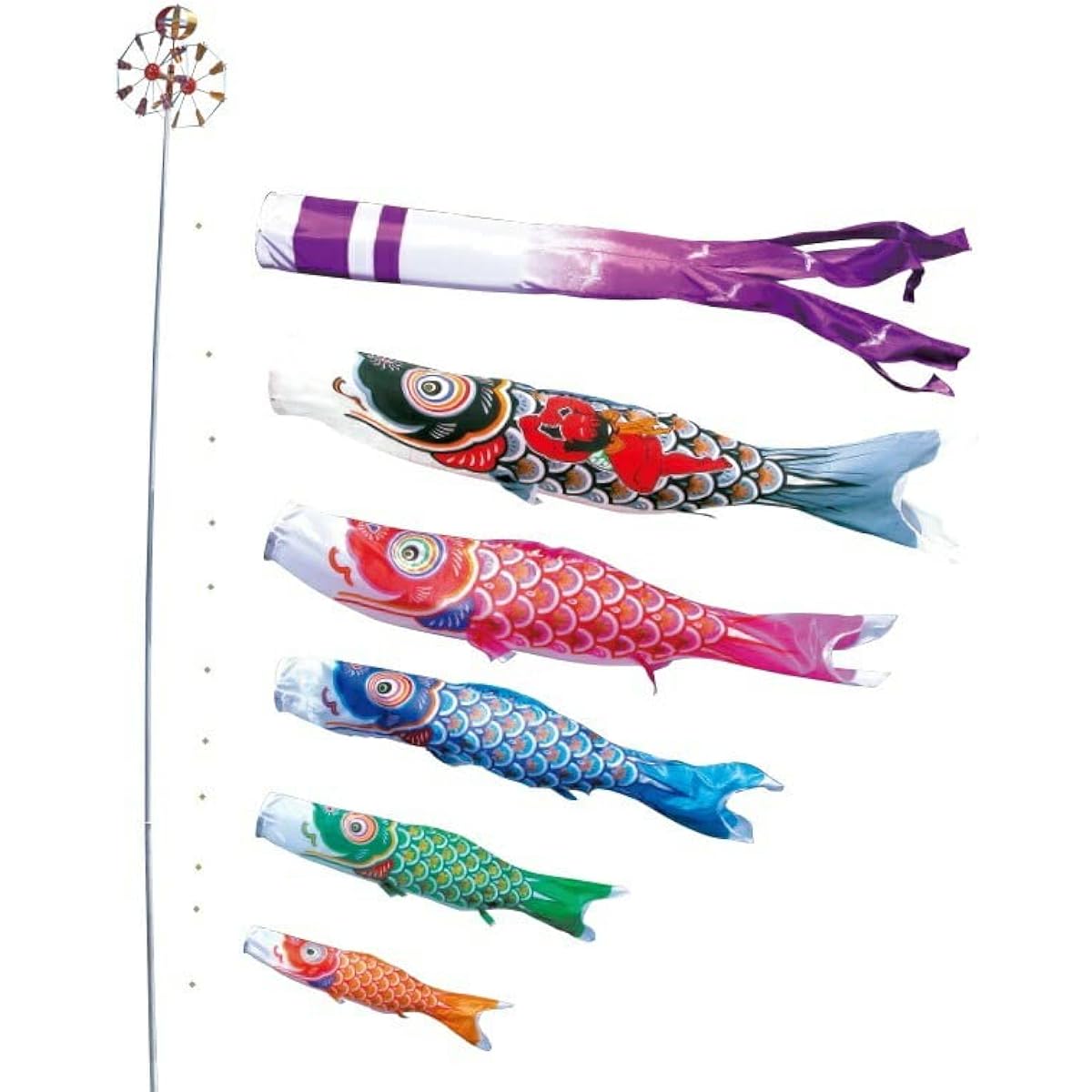 Tokunaga Koinobori Garden Set (Stake Driving Type) Full Pole Set 4m 5 Koi Carp Kintaro Daito Kintaro Included Thousand Crane Streamers Japanese Traditional Culture Koinobori