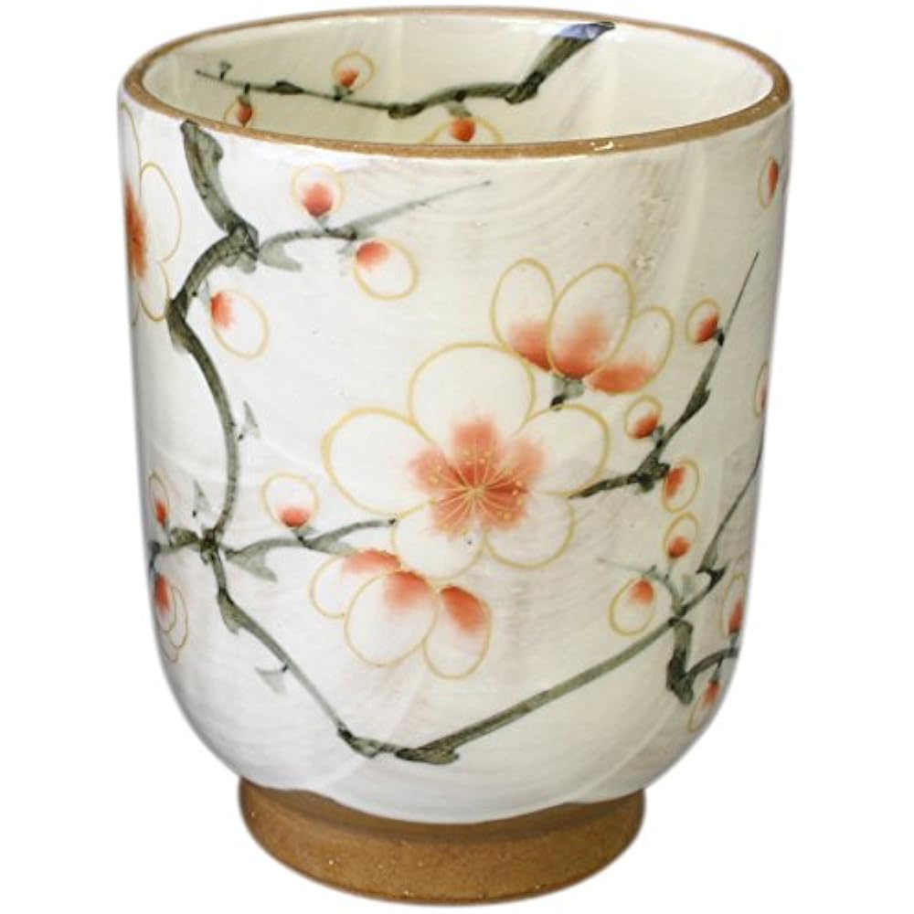 Aito Kyoto ware, Kiyomizu ware, pottery kiln, teacup (in wooden box), large, red and white plum, Toa 017-01