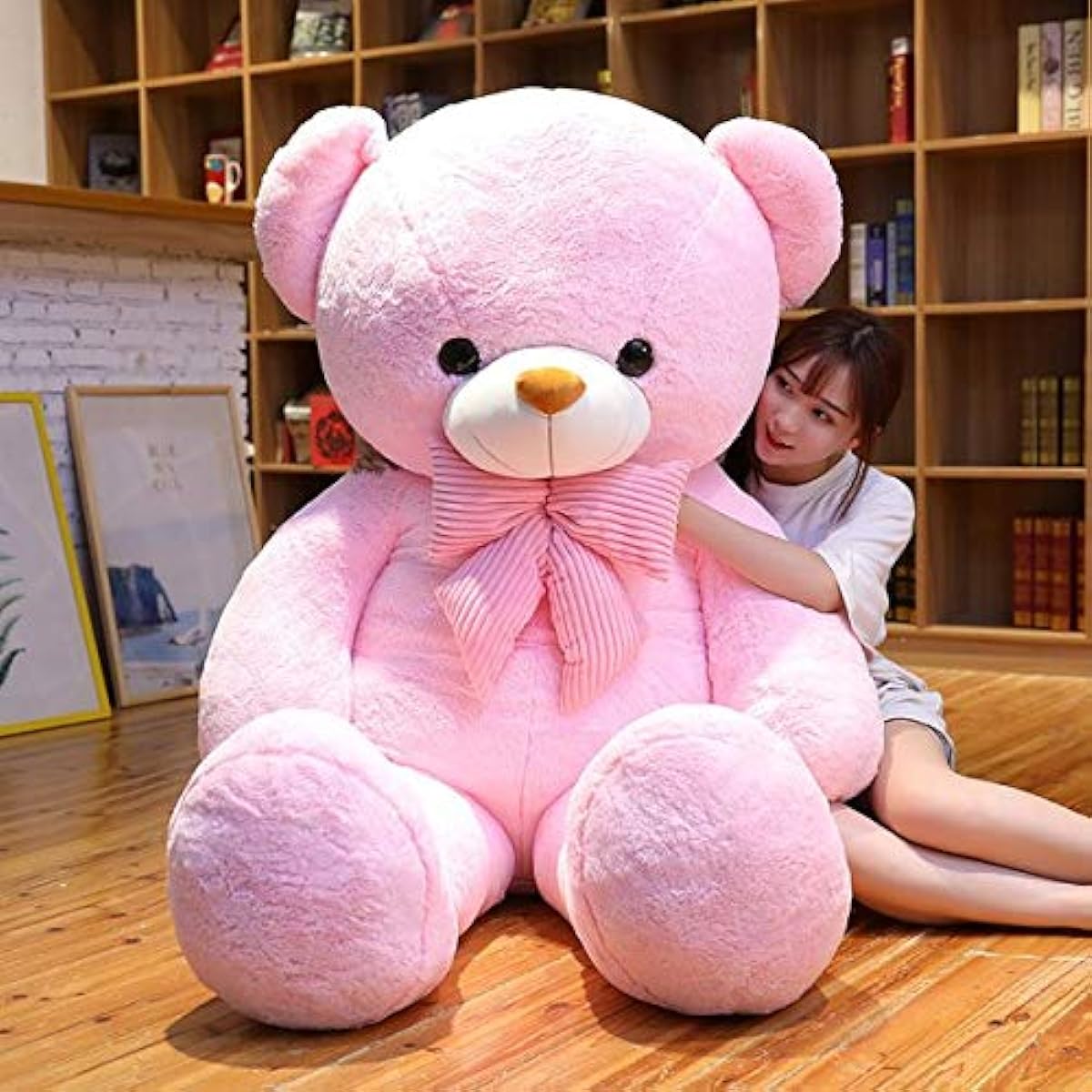 Stuffed animal, extra large, bear, teddy bear, Christmas, large animal, hug pillow, birthday present, interior decoration, bear sewn wrapping, ornament, store decoration (pink, 130cm)