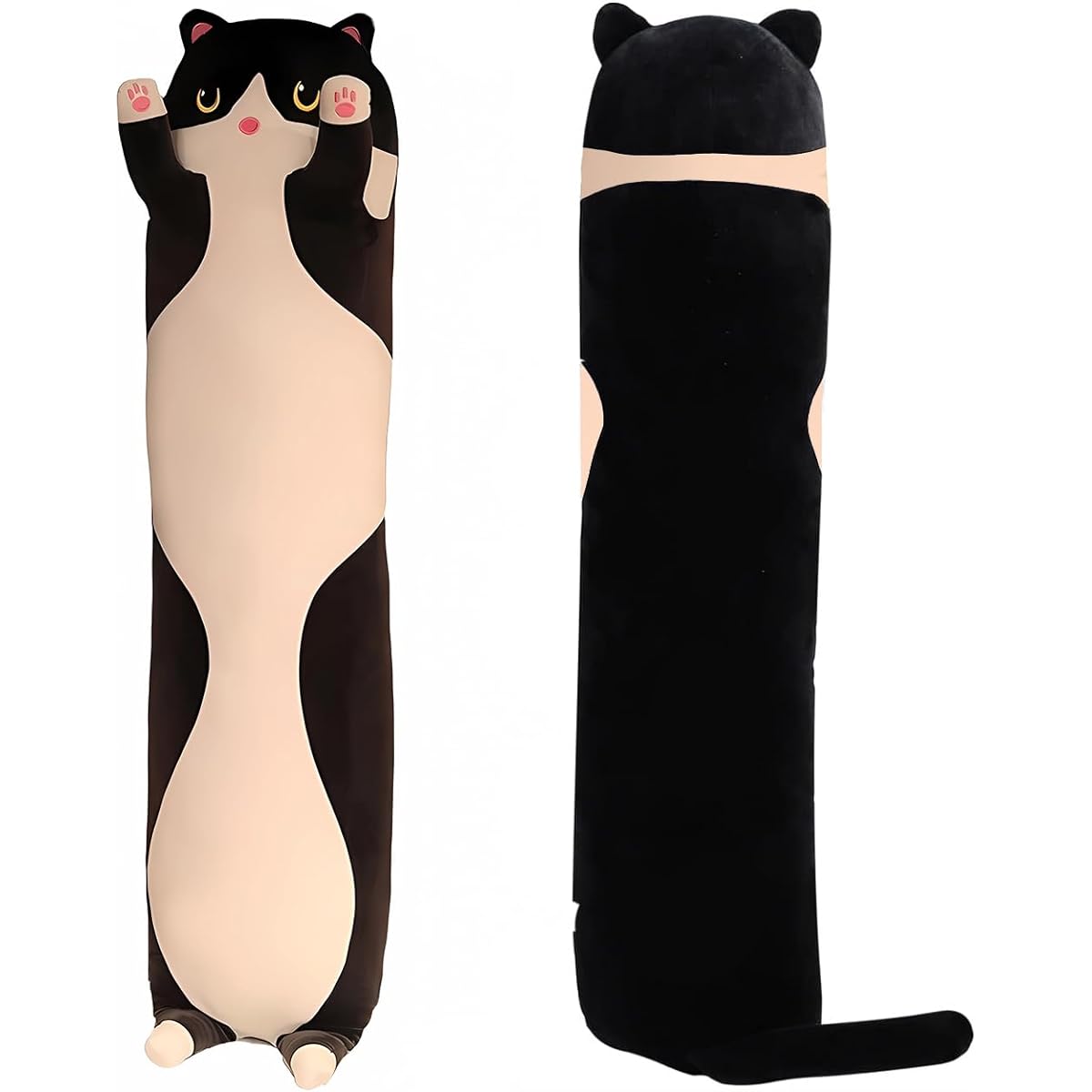 Vseegrs Cat Plush Pillow Cute Weighted Long Cat Stuffed Animal Soft Animal Plush Toy Cute Cat Plush Toy for Girls Boys (Black, 35.4 Inch)