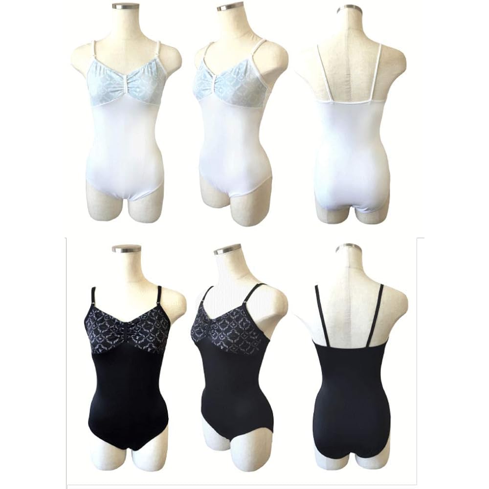 Ballet Leotard for Children to Adults [Swan Pattern Print on Chest/Ribbon Passe/Swan Series] Absorbent, Quick Drying, UV Protection, Kids, Juniors, Adults, Made in Japan, 3 Year Warranty, Rhythmic Gymnastics, Black, White, Ballet Supplies, Chest Pattern