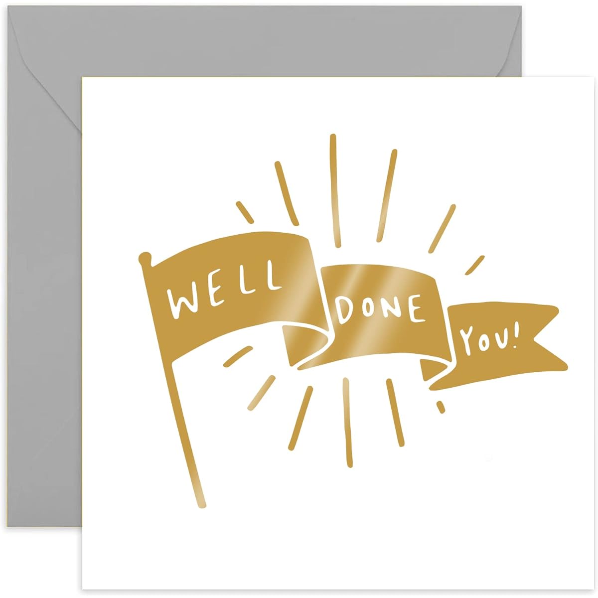 Old English Co. Well Done You Flag Card - Gold Foil Encouragement Unisex | Congratulations New Job Passed the Exam for Him or Her | Blank Inside & Includes Envelope