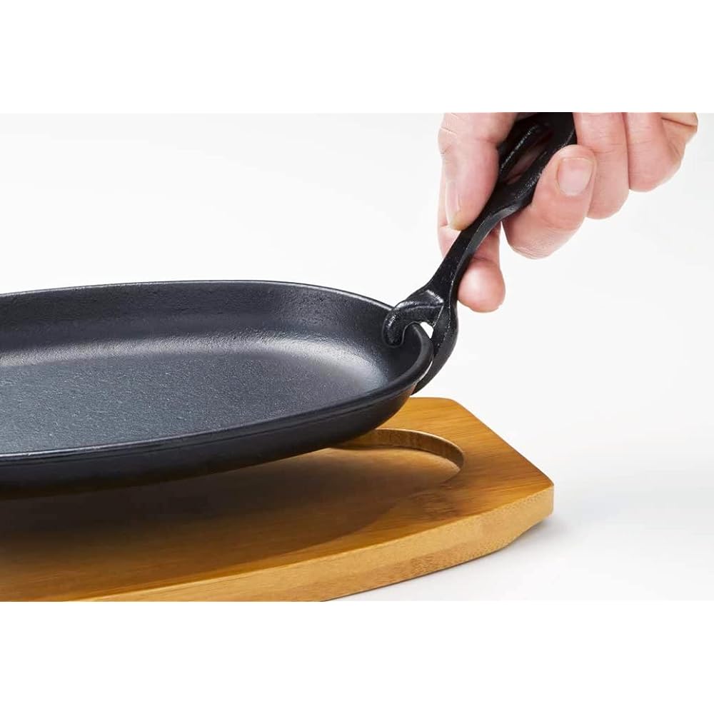 Steak Meat Plate Set of 2 with Handle, Iron Cast Iron Plate, Compatible with Gas IH Grill, Professional Specification, Great for Yakiniku, Steak, Pasta, Yakisoba, etc. Highly retains heat and does not cool easily