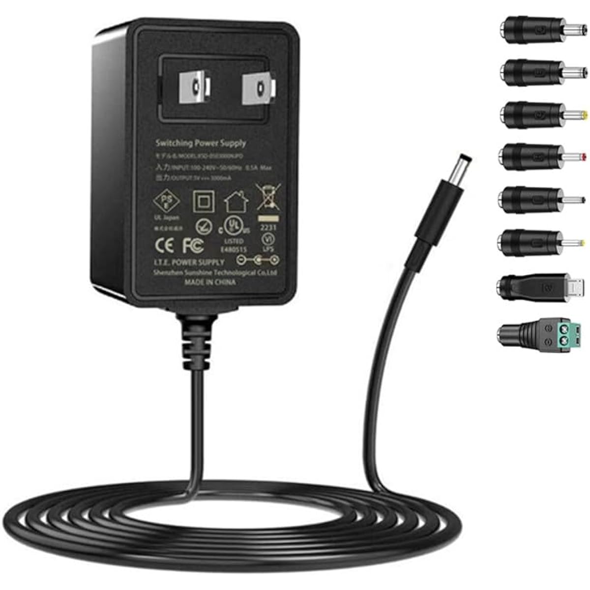 Geluorui UL AC Adapter 15V 1A Power Supply AC110V to DC15V 1000mA 500mA 100mA Switching Power Adapter with 8 Plug Adapters 5 Feet Cord 15V Wall Charger Transformer AC DC Adapter (DC15V~1A)