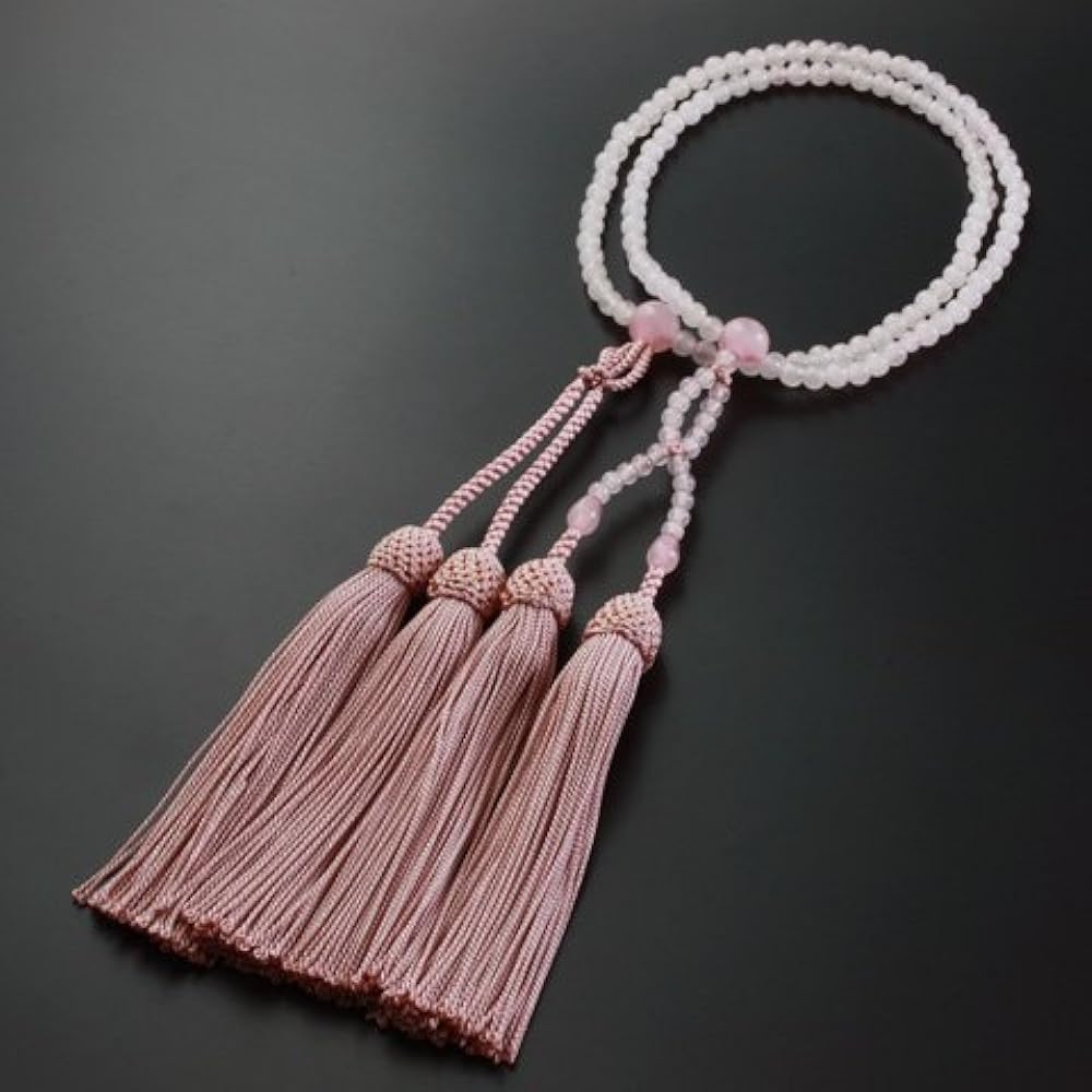Kyoto Buddhist Altar Hayashi Prayer Beads Jodo Shinshu Eight Size Rose Quartz (For Women) Official Ceremony [Bead Bag Set] SW-068 Kyoto Prayer Beads