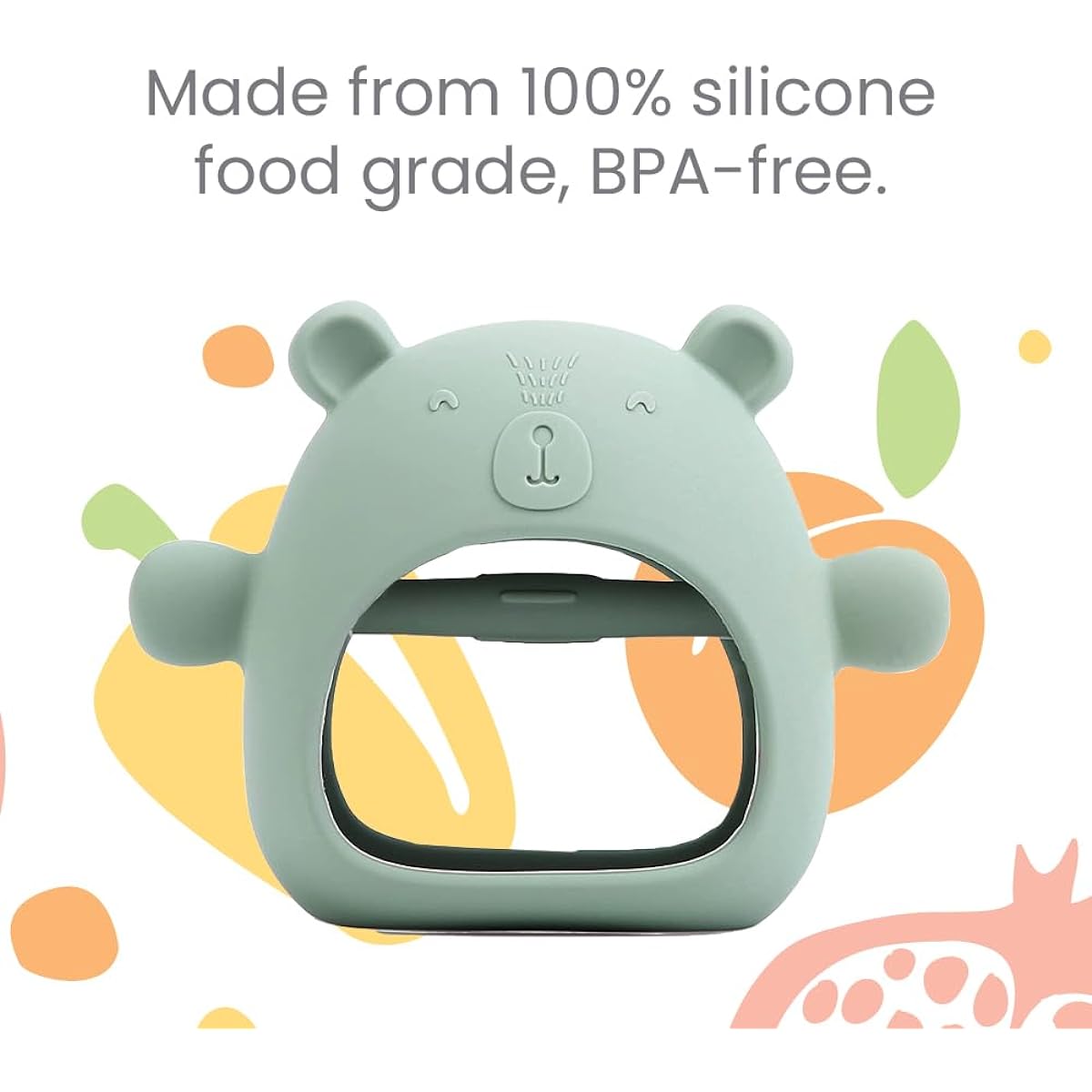 Lulyboo Silicone Handheld Teething Bear, Easy to Grip Teething Bear, Self-Soothing Teething Bear, 0-12 Months, Green