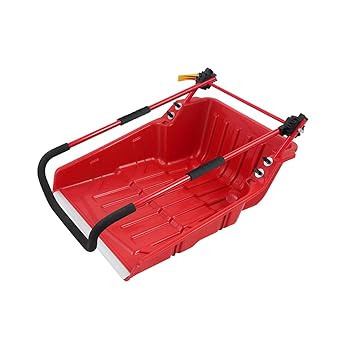 Folding snow dump with casters. Reinforced aluminum tip to handle snow pressure. Total length: approx. 139cm. [Dish size] Width: 60.5 x 71cm. Load capacity: approx. 20kg. No assembly required.